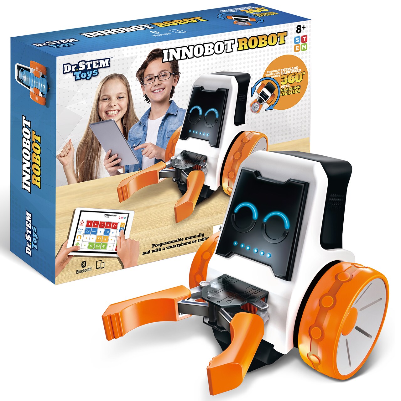 Dr. STEM: Innobot Robot - Robotics Build & Program Science Kit, 360 Moving W/ Grabbing Action, Performs Stunts, Bluetooth Enabled Control, Kids 8+